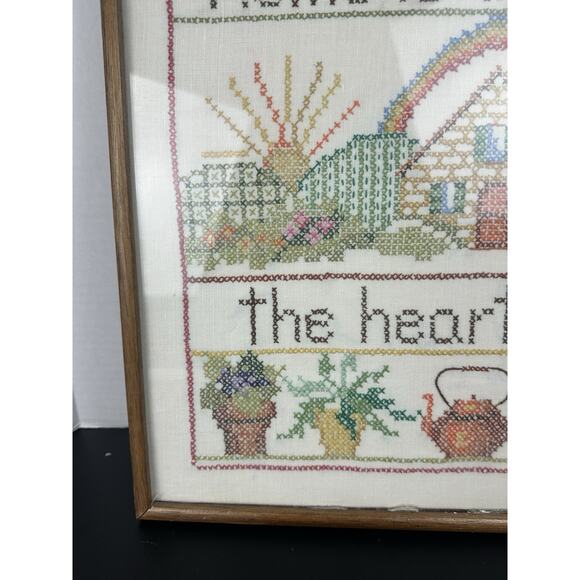 Vintage Framed Cross Stitch Embroidery Home is Where the Heart Is Retro - Picture 5 of 8